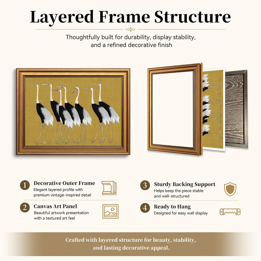 Cranes Vintage Gold Framed Wall Art 16x24 inch
