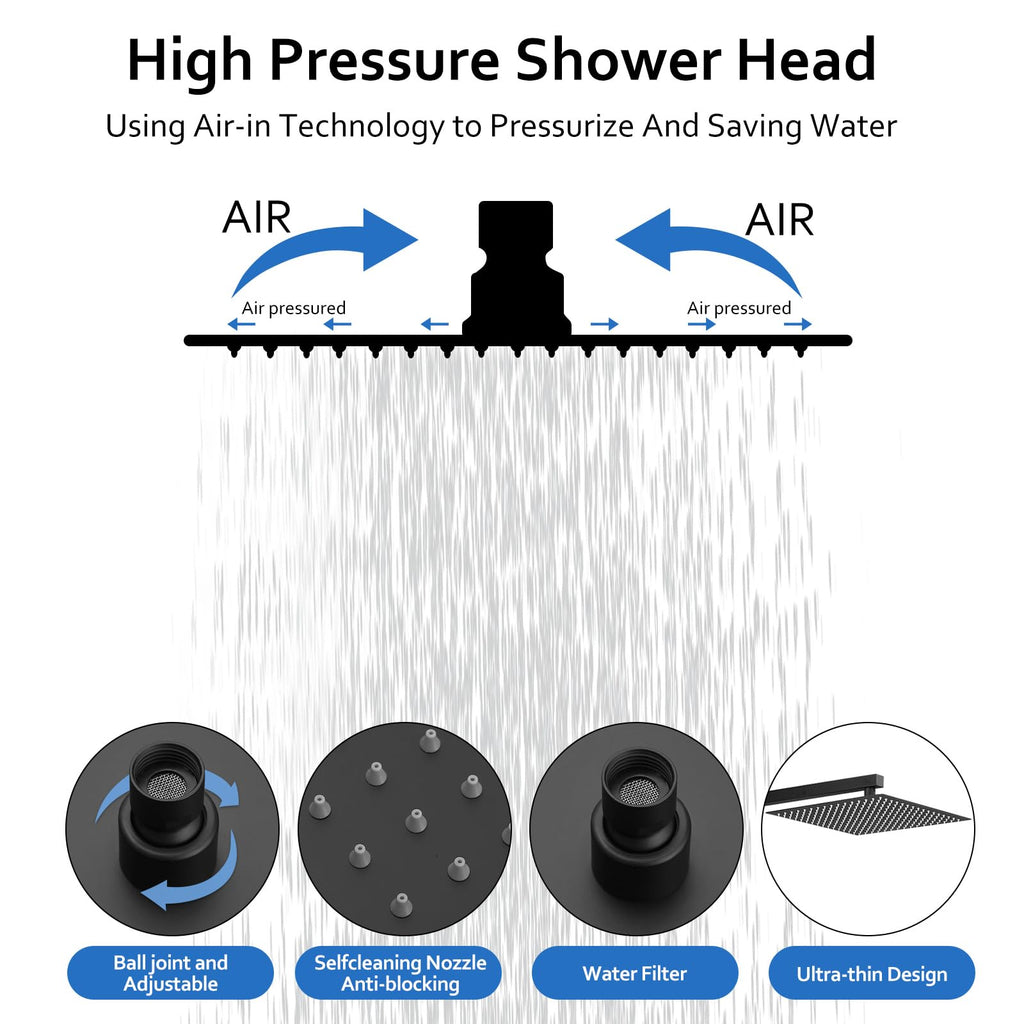 Rainfall Shower System with 4 Full Body Jet 4 Mode Shower Faucet Set