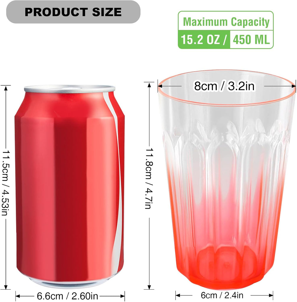 Plastic Drinking Glasses Set of 8, 15oz Plastic Cups Reusbale Tumblers Camping, Water Cup Set with Gradient Color