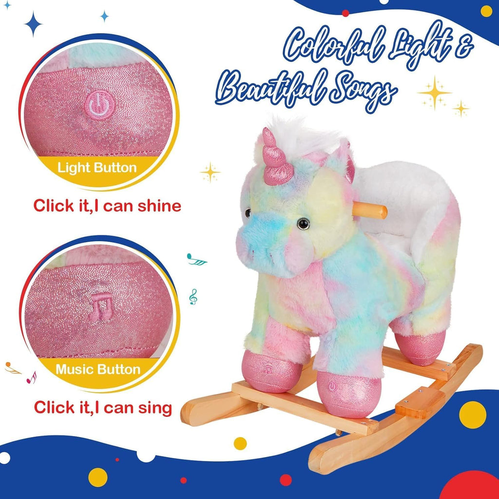 3 Toddlers Rainbow Unicorn Rocking Horse with Chair Muical