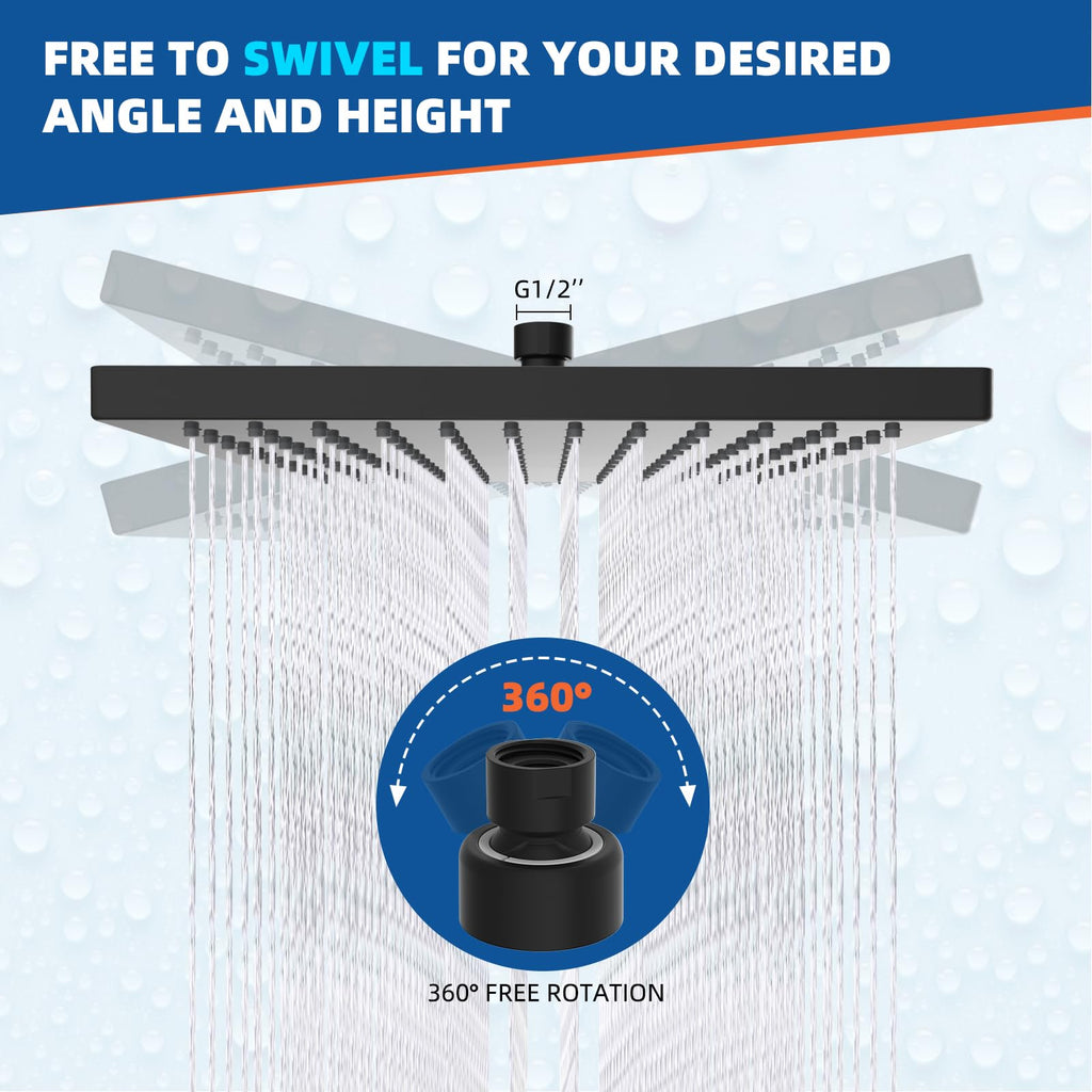 CUPC Certified High Pressure 10'' Rain Shower Head, Matte Black