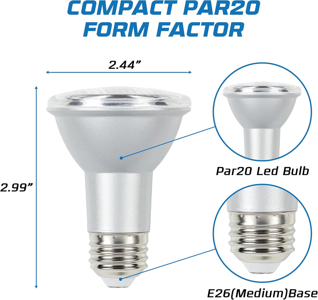 PAR20 LED Bulbs 6.5W 4-Pack, 50W Equivalent, 520lm Dimmable 3000K