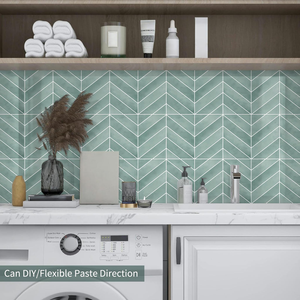 10 Sheets Thicker Herringbone Peel and Stick Backsplash(Blue,12.6"x9.9")