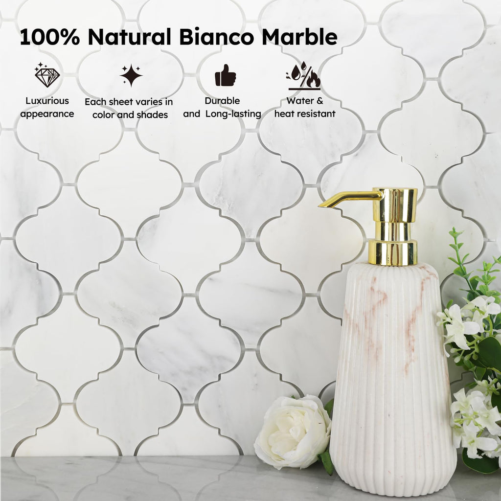 Natural Marble Mosaic Tile Honed, 3 Inch Arabesque, 5 Sheets
