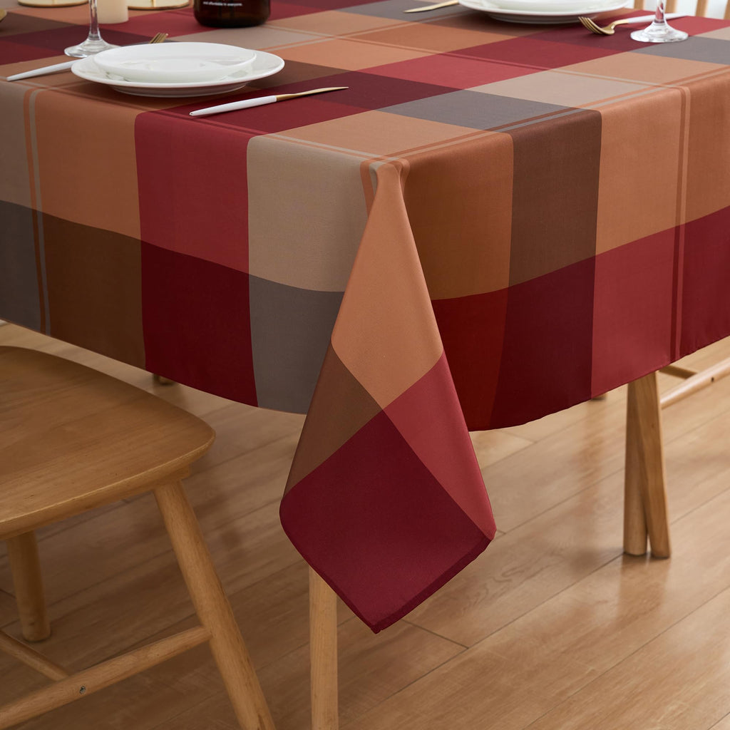 Rectangle Tablecloth 60" x 84" Winter Brown Plaid Table Cloth - Oblong Autumn Polyester Red Brown Harvest Checkered