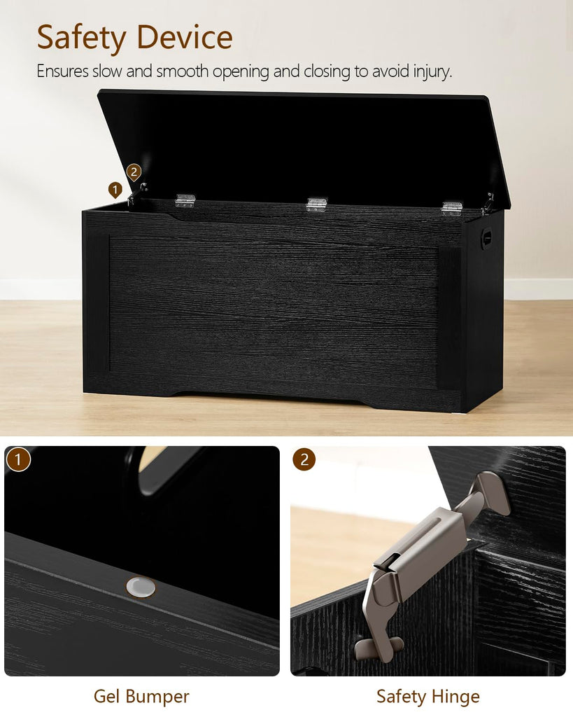 39.4" Storage Chest, Toy Chest, Toy Box with Safety Hinges, Lift Top Storage Bench, Supports 220 lb, Black