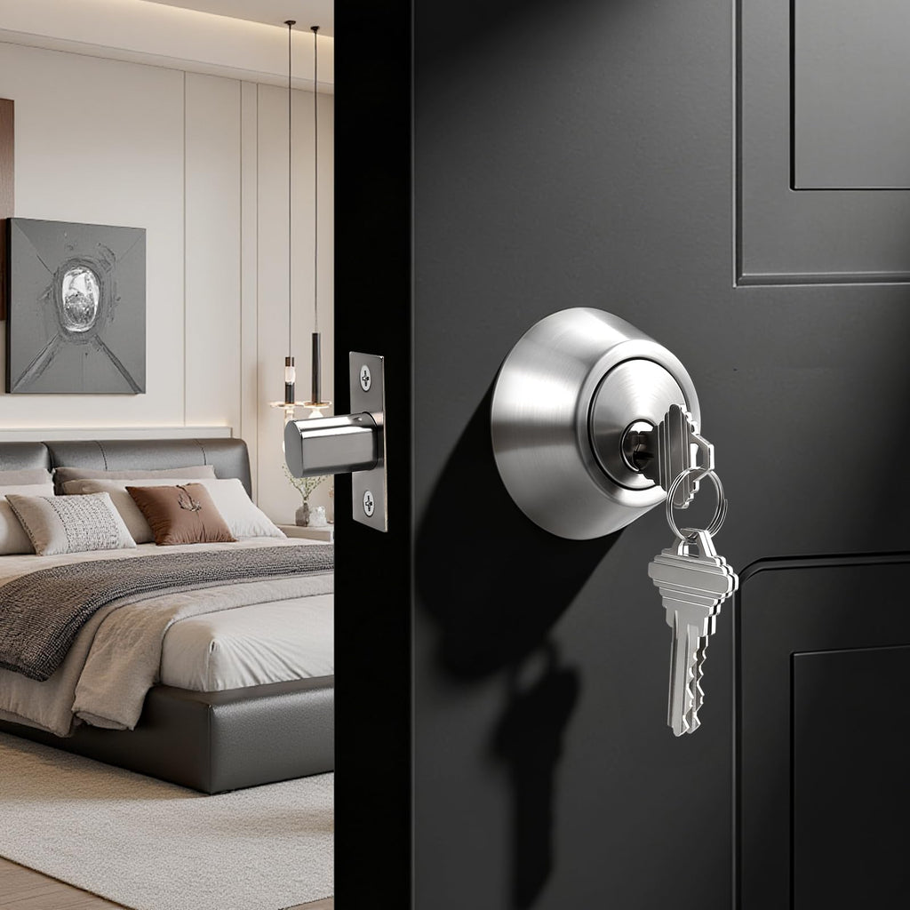 2 Pack Satin Nickel Single Cylinder Deadbolt Lock Set, Keyed One Side Door Lock for Exterior and Interior Door, All