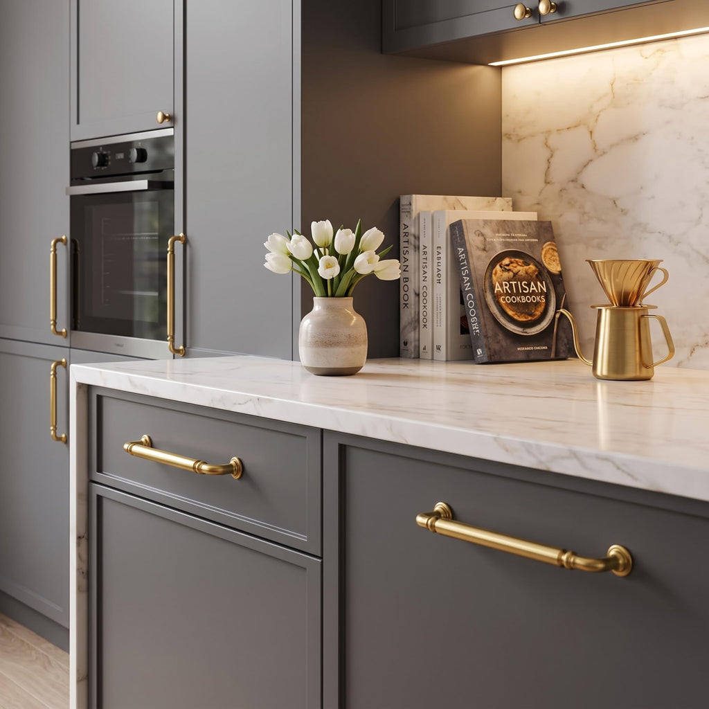10-Pack 3-3/4-Inch Vibrant Brushed Moderne Brass Cabinet Pulls