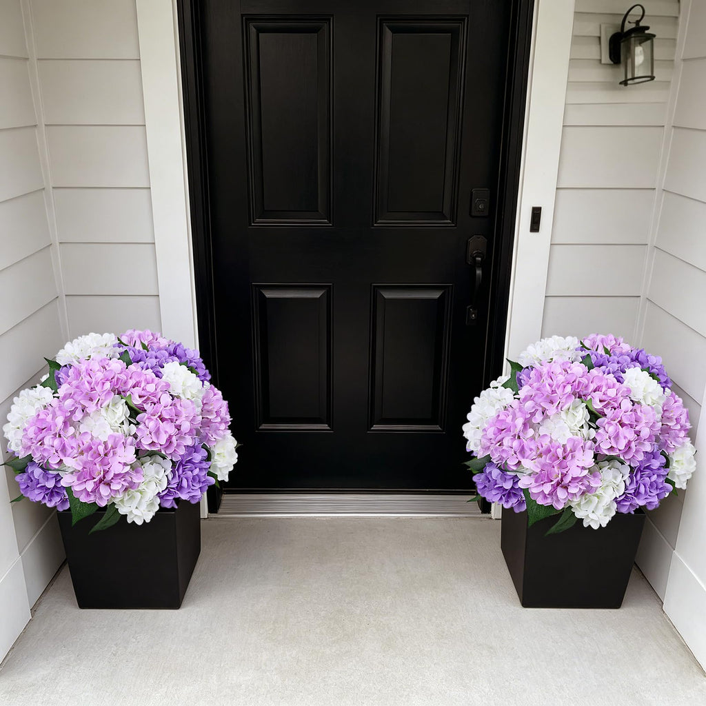 2 Pack Faux Outdoor Potted Hydrangeas, 16'' Pre-Potted Bush