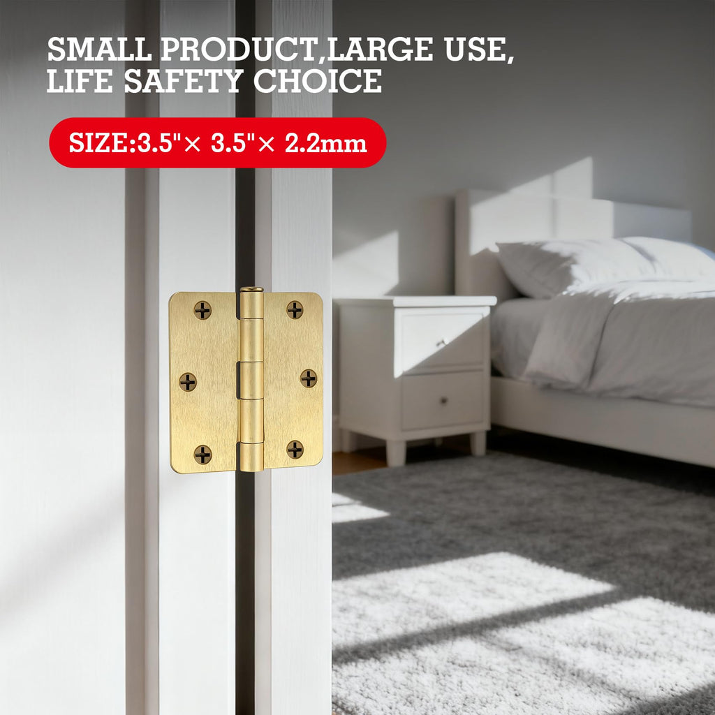 Door Hinges 3.5 Inch 1/4" R Satin Brass Home Hardware 6 Pack