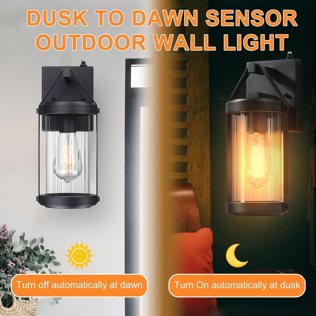 Dusk Dawn Sensor Outdoor Wall Sconce Black Exterior Porch Lantern