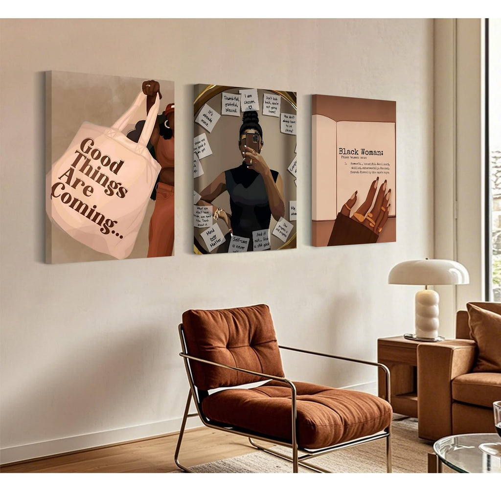 Black Girl Wall Art African American Woman Canvas Wall Decor Black Female Wall Art Fashion Women Poster Feminine Boho