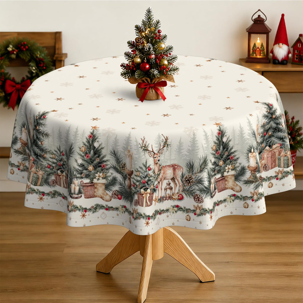 Christmas Tablecloth Deer Round 60x60 Inch