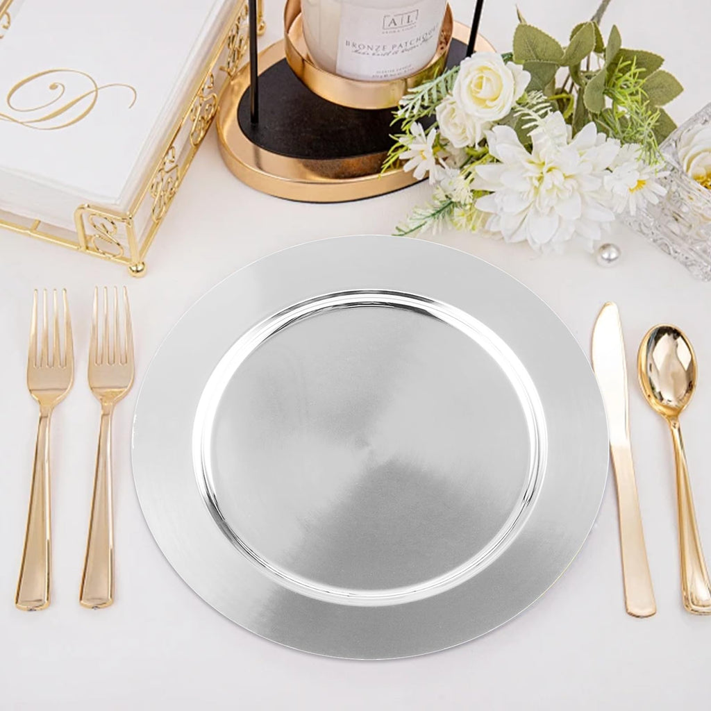 8PCS Stainless Steel Charger Plates 13inch Silver Charger Plate Metal Round Chargers for Dinner Plates Table Setting