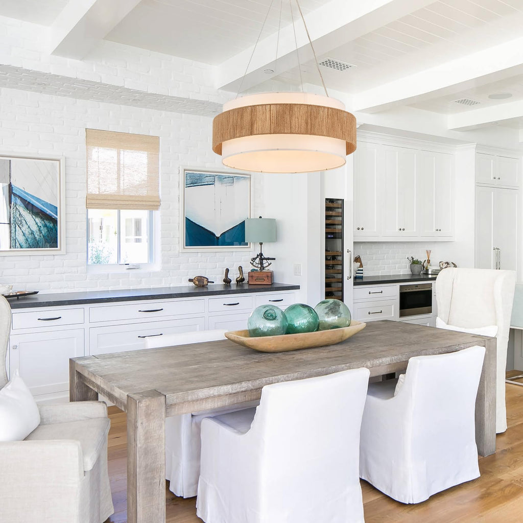 30" Fabric Rattan Chandelier Boho Hand Woven Coastal Pendant Light Adjustable Drum Large Pendant Lighting Fixtures