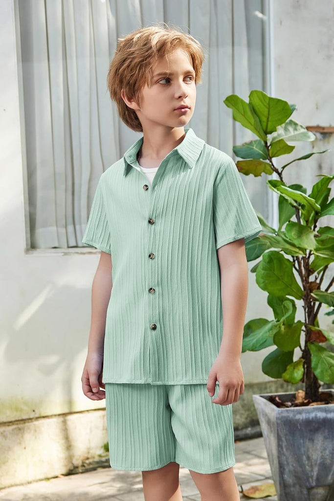 Boys Summer Textured Button Up Shirt & Shorts Set