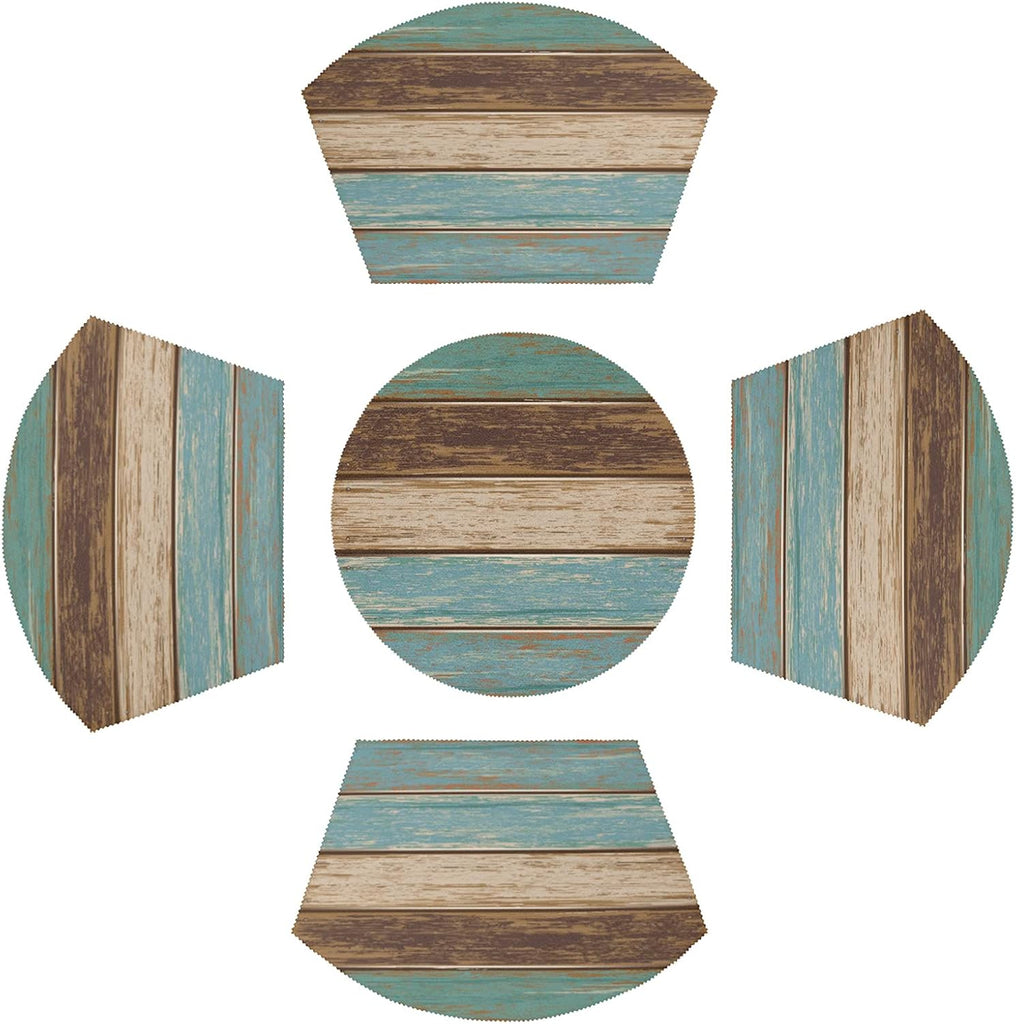 Placemats for Round Tables Retro Rustic Wood Texture 4 Wedge Table mats 1 Round Table mats Washable Heat - Set of 5