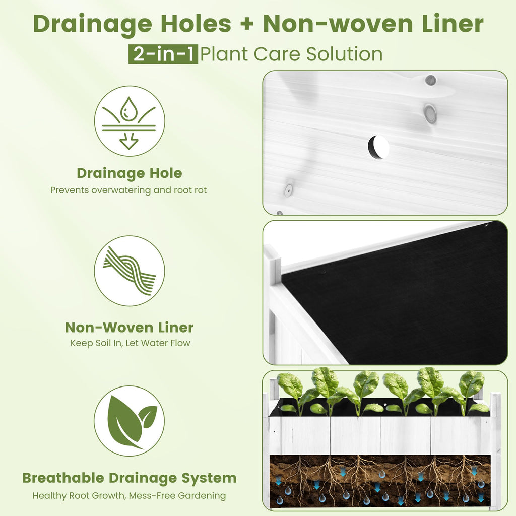 2-Pack 16" White Fir Wood Square Planter Boxes with Drainage Holes