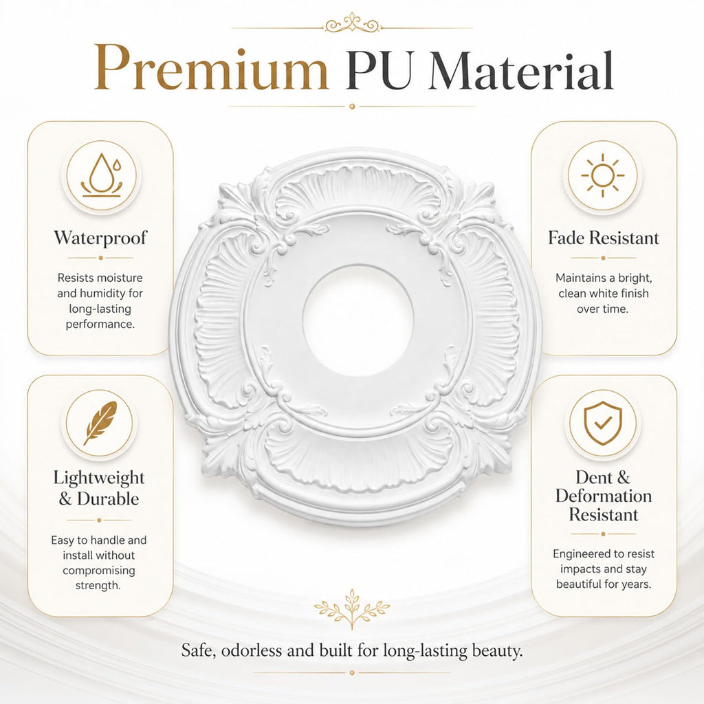 PU Ceiling Medallion for Light Fixtures and Ceiling Fans,White,1-Pcs