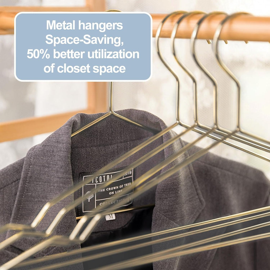 Gold Metal Wire Hangers 60 Pack with Notches, Heavy Duty