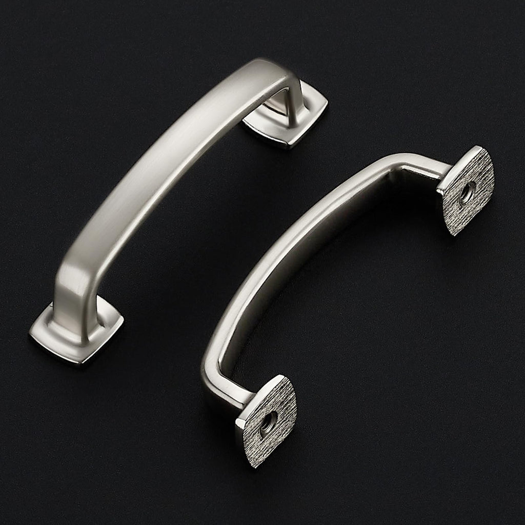 3 Pack Brushed Nickel Cabinet Handles, 3" Hole Center Arch Drawer Pulls