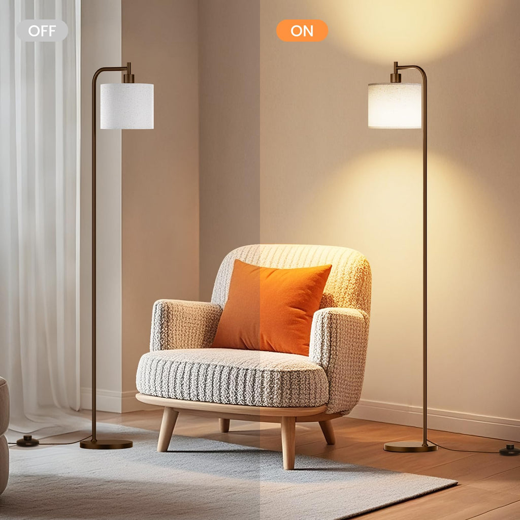 Floor Lamp, Tall Standing Lamp with Linen Shade