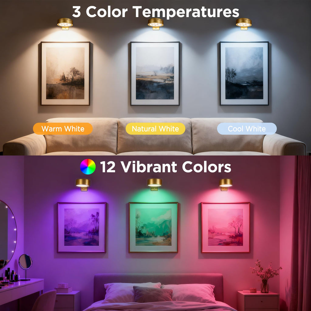 Picture Lights for Wall, Rechargeable Cordless Poster Lights, Gold