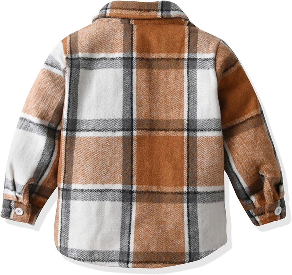 Toddler Boy Flannel Plaid Shirt Kids Long Sleeve Button Down Jacket Lapel Pocket Top Regular Fit Casual Fall Clothes