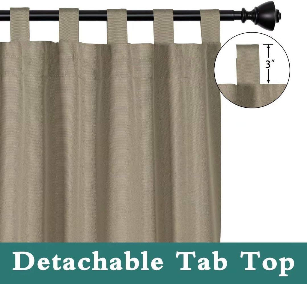 Indoor/Outdoor Curtains Waterproof Tab Top Patio Curtains | Sun Blocking Set of 2 Panels Thermal Insulated Curtain