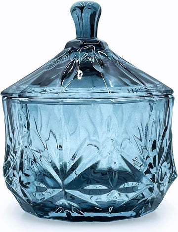 8oz Glass Candy Dish with Lid,Small Crystal Candy Jar,Apothecary Jar for Cotton Balls,Q Tips, Small