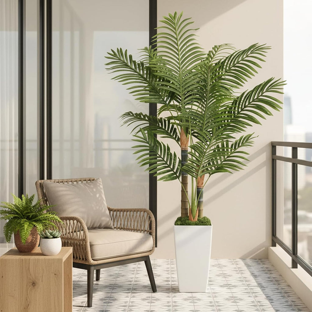 5ft Artificial Palm Tree Indoor Plant,Triple Faux Tropical Areca Floor Plant in Pot,Artificial Plants with Lifelike
