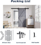 36in x 84in Gray Wood Barn Door Slab with 6.6ft (79inch) Barn Door Hardware Track Kit Included, Doub