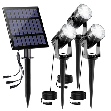 Solar Spot Lights Outdoor, 3-in-1 Garden Spotlights IP65 Waterproof 9.8ft Cable, 5W 4000mAh Separated Solar Panel