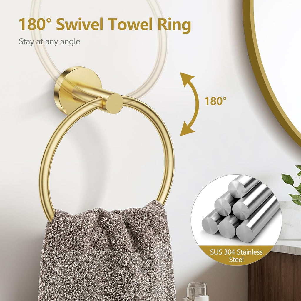 5 Piece Bathroom Hardware Set, Brushed Gold Bathroom Accessories | SUS304 Stainless Steel, 23.6" Brushed Gold Toilet