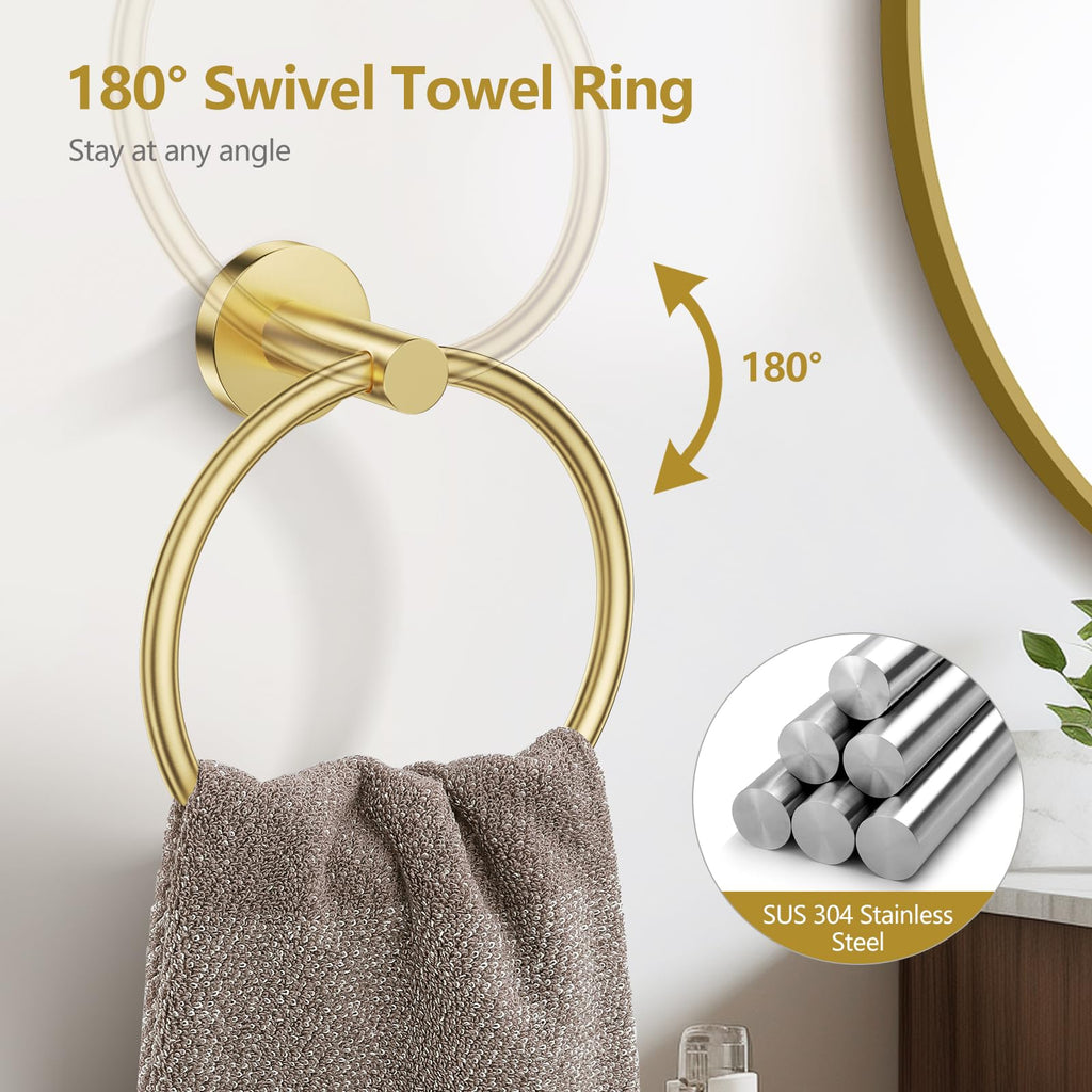 Brushed Gold Bathroom Accessories, 5 Piece Towel Racks