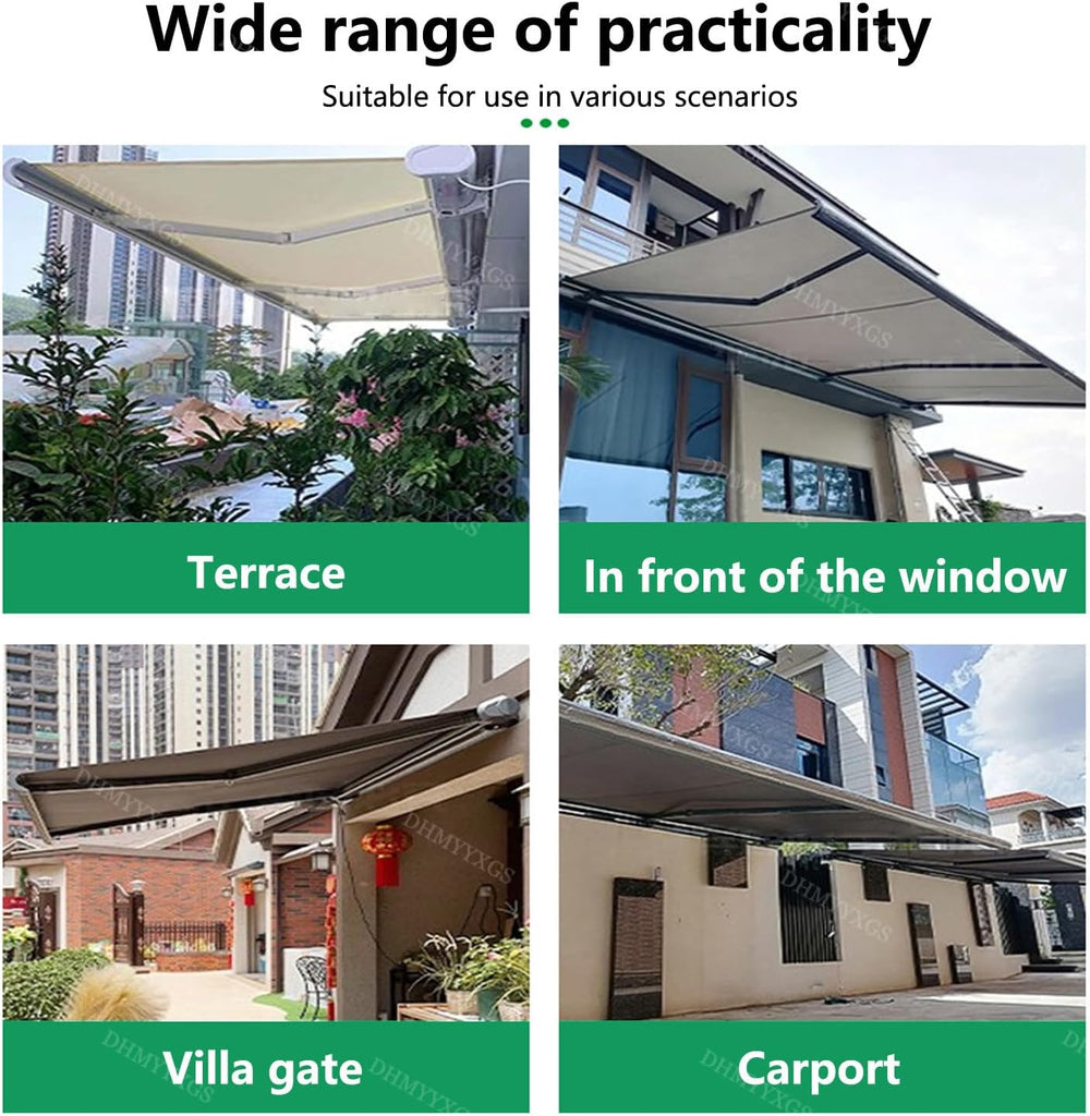 Motorized Retractable Electric Awning Canopy , Garden, Deck & Balcony - UV & Water-Resistant Fabric, Adjustable