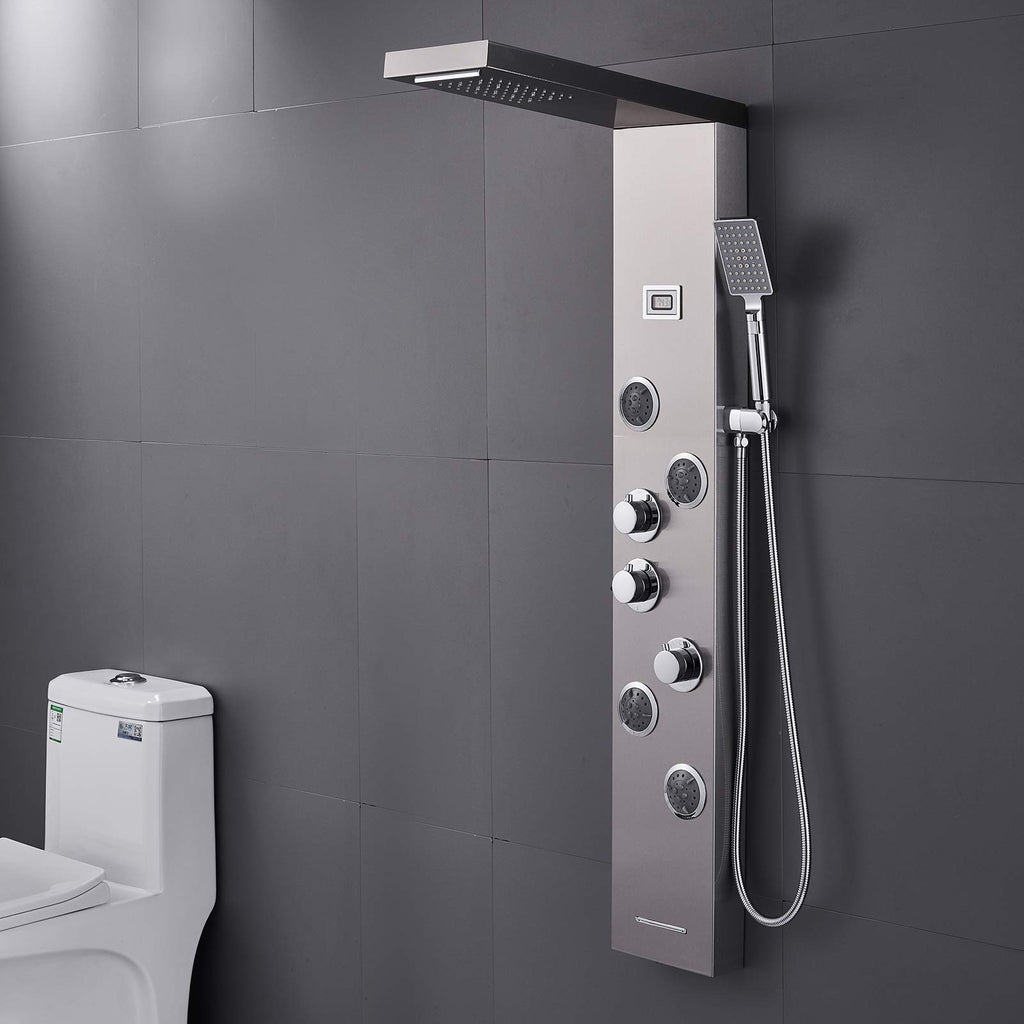 5-in-1 LED Shower Panel Tower System Stainless Steel Brushed Nickel