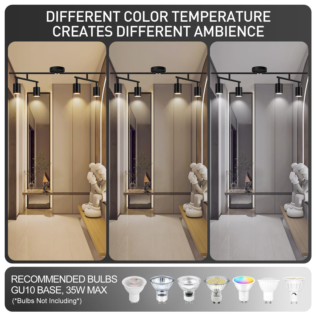 Black Track Lighting Kit, 30" LED Track Lighting Fixtures Ceiling, 4 Light Ceiling Spotlights, Kitchen Light