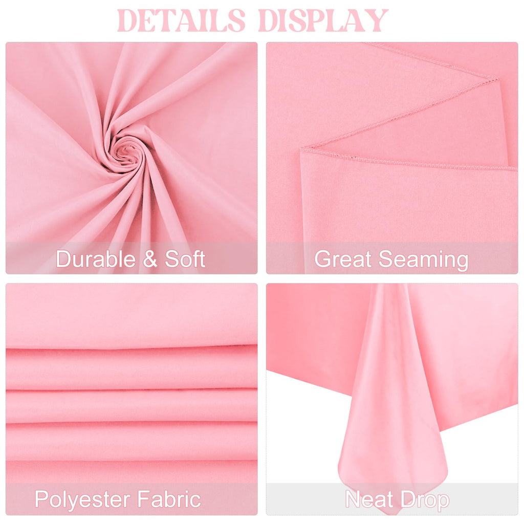 4 Pack Rectangle Tablecloth 60x102 Inch Pink Washable Polyester Table Cover for Wedding Dining Table Buffet Parties