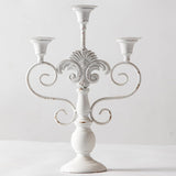 Pillar Candle Stand 3 Arm Candelabra Iron White Candle Holders Centerpiece, Rustic Classy Candlestick Holder 15 Inch