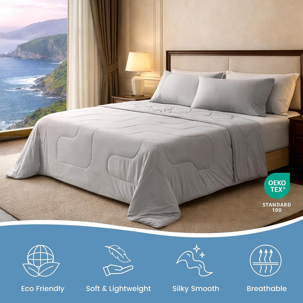 Cooling Comforter Queen Size x Sorona Viscose Natural Fiber, Reversible Silky Smooth Cooling Blanket with Q-Max>0.45