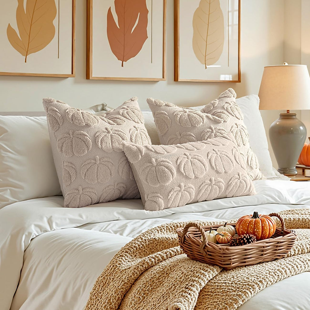 Fall Pillow Covers Pumpkin Fall Decor 18x18 Beige - Set of 2