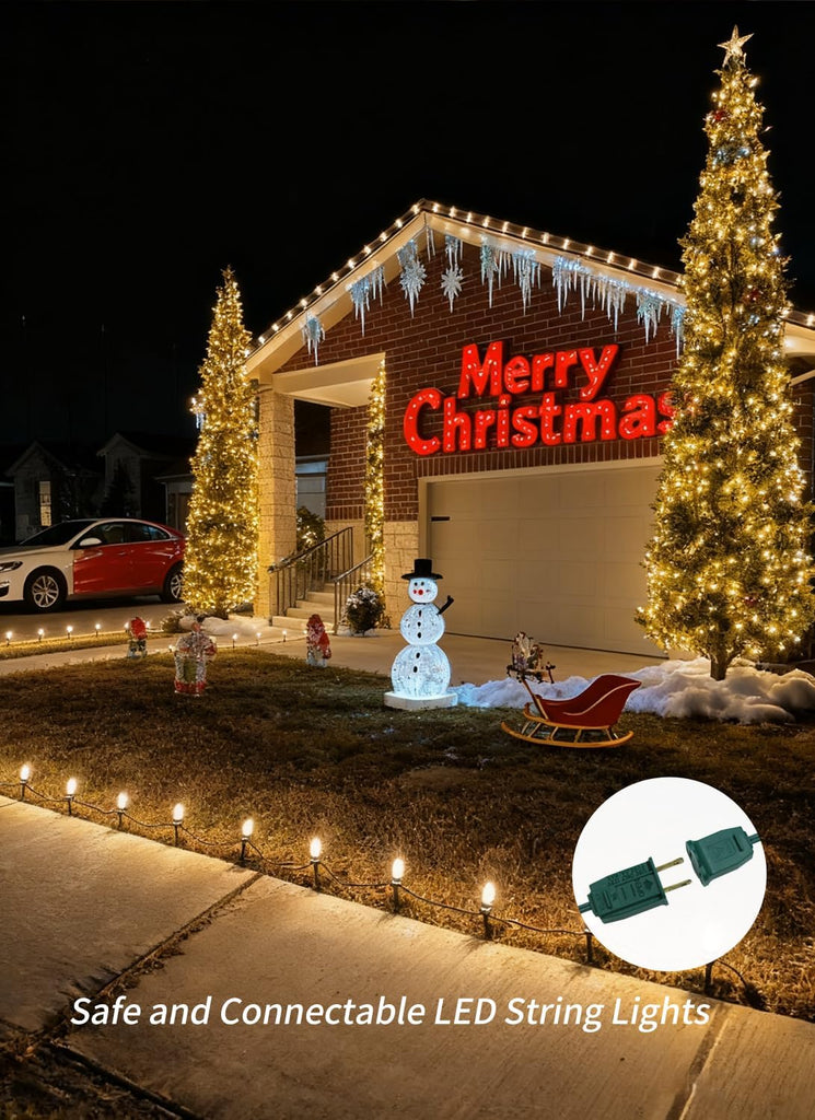 C9 LED Christmas String Lights Outdoor, 100FT 100+4 LED 2700K Warm White Waterproof C9 String Lights, Plug-in