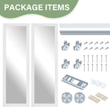 Sliding Closet Door 60" x 80", One-Side Mirror Bypass Door Panel with Hardware Track Kit & Floor Gui