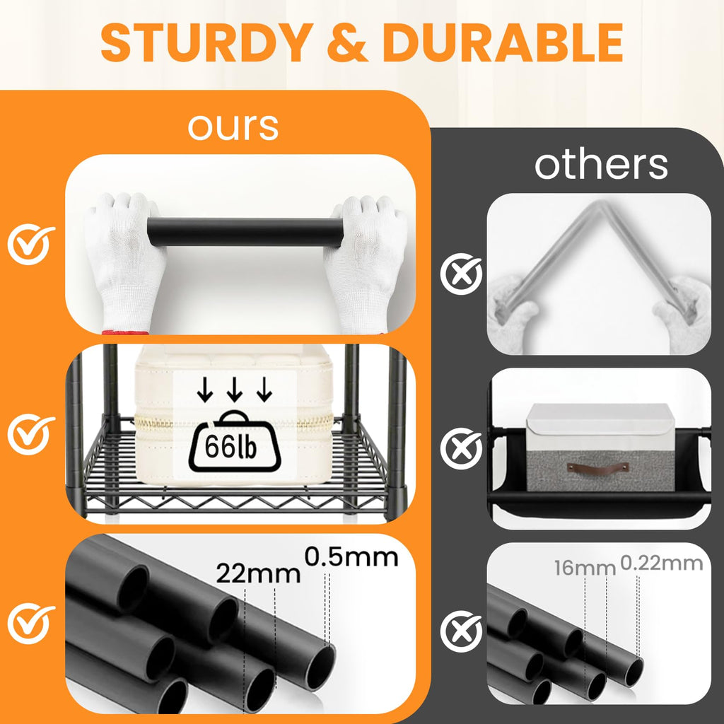 Heavy Duty Clothes Rack, Portable Closets with 6 Rods & 6 Shelves