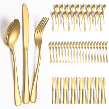 60 Piece Gold Silverware Set - Service for 20, Stainless Steel Flatware Cutlery Set Include Knife Spoon Fork, Gold