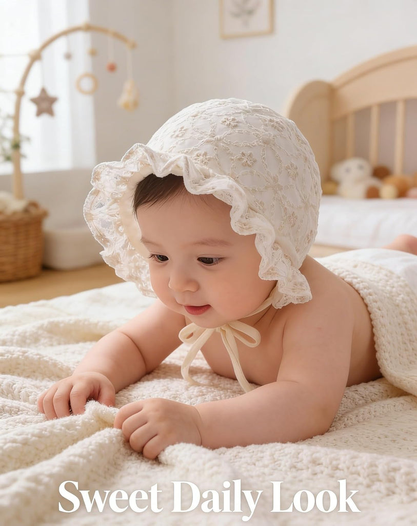 Baby Girls Boys-Bonnet-Infant-Double Layer-Sun Hat-Toddlers-Lace Court Cap