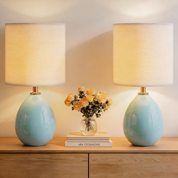 17.7" Ceramic Table Lamps Set of 2 Bedroom, Blue