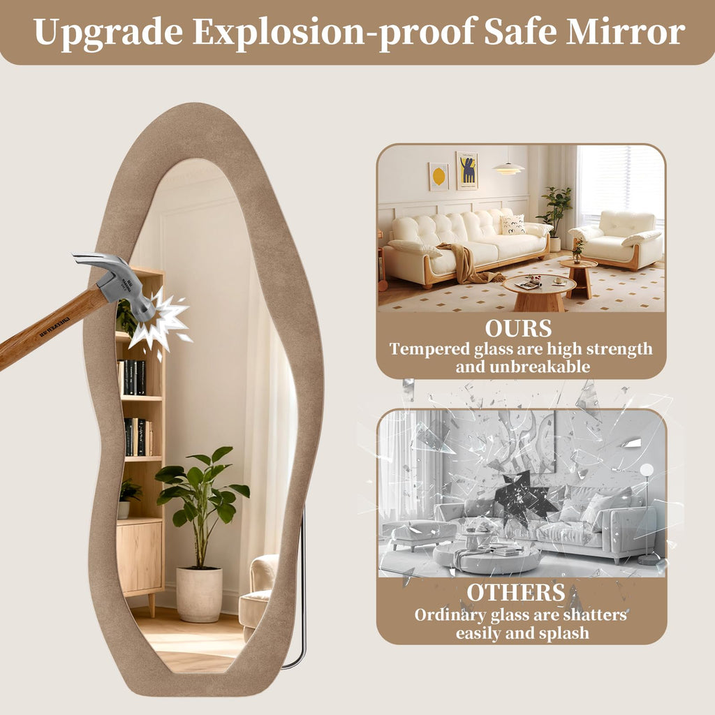 Full Length Mirror, 71"x30" Wavy Full Body Mirror Flannel