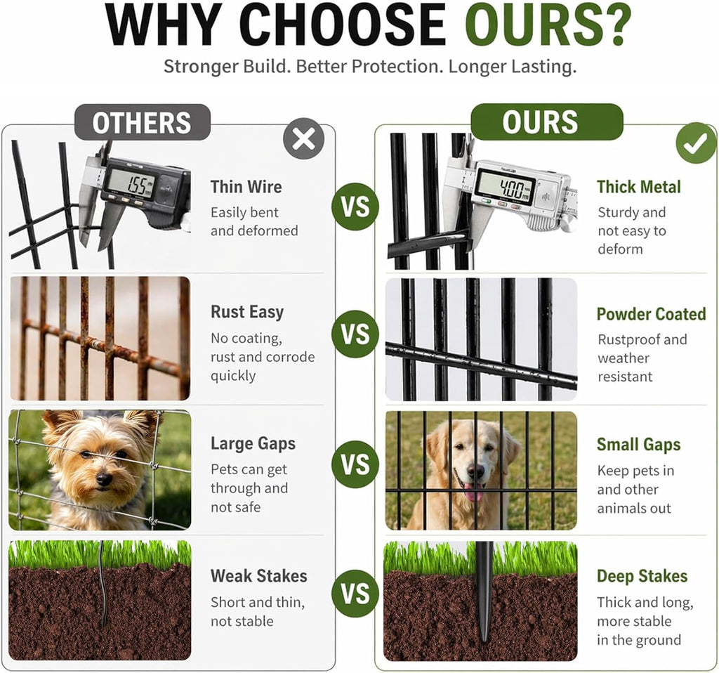 10 Panels No Dig Tall Garden Fence with Gate - 44" H X 23.6' L Rustproof Metal Dog Fence Outdoor for Yard, Decorative